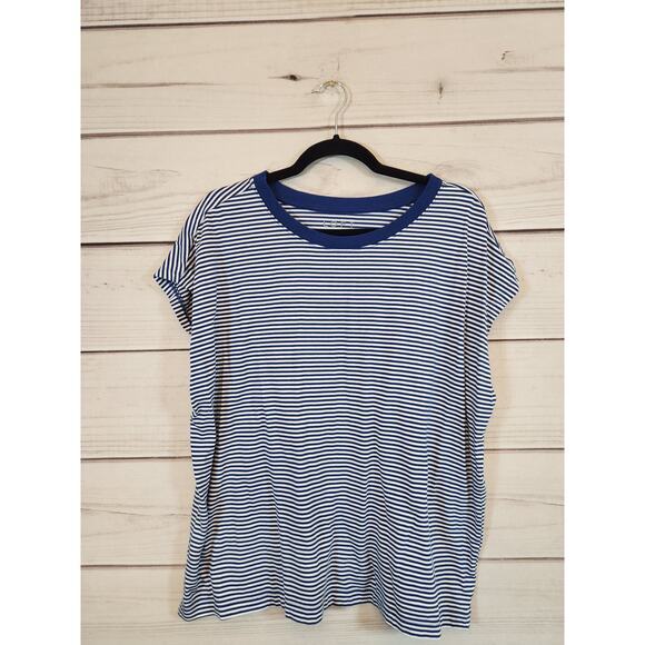 LOFT Women's Blue/White Striped Short Sleeve Crew Neck‎ T-Shirt Size XL - Picture 1 of 6